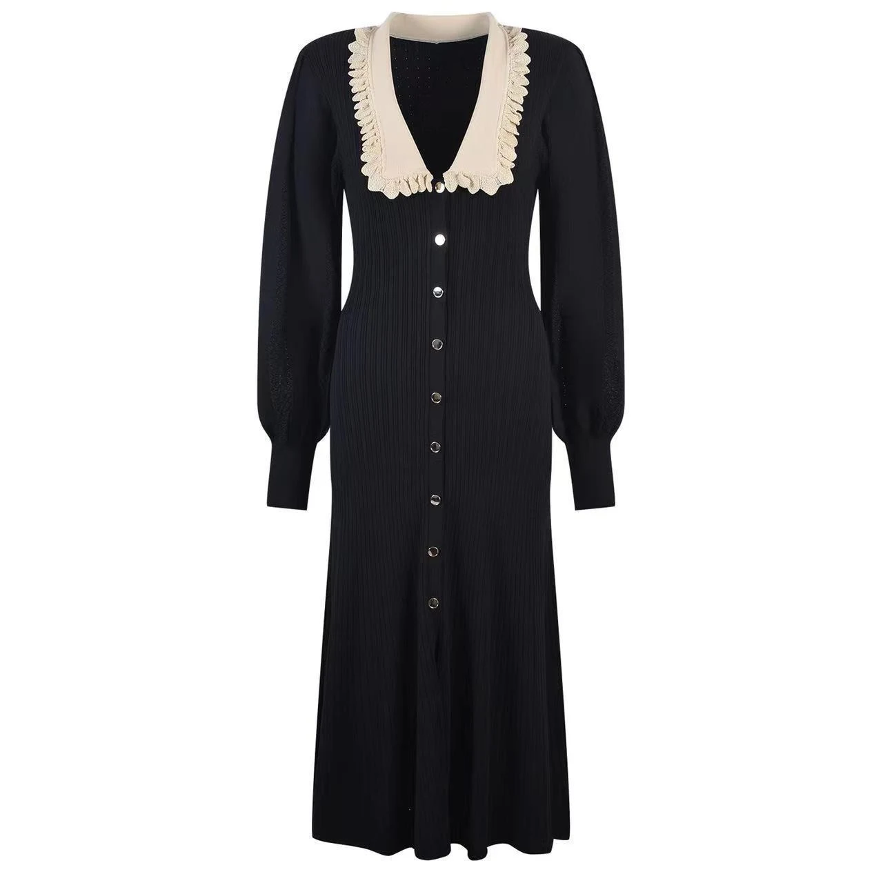 Title 7, Womens lace collar mid-length waist slim fit d...