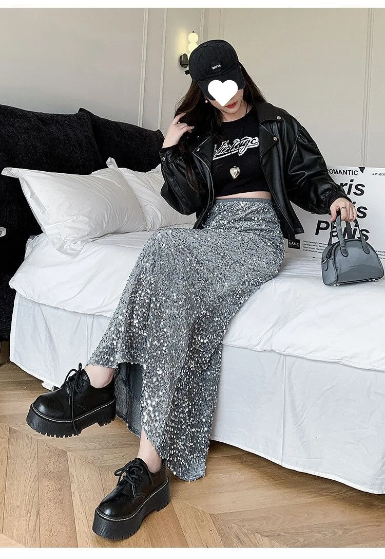 Title 1, Elegant Velvet Sequined Dress Womens High Wais...