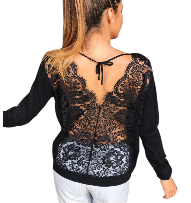 Title 8, Sexy Spitzennähte, offener Rücken, Netz-T-Shirt...