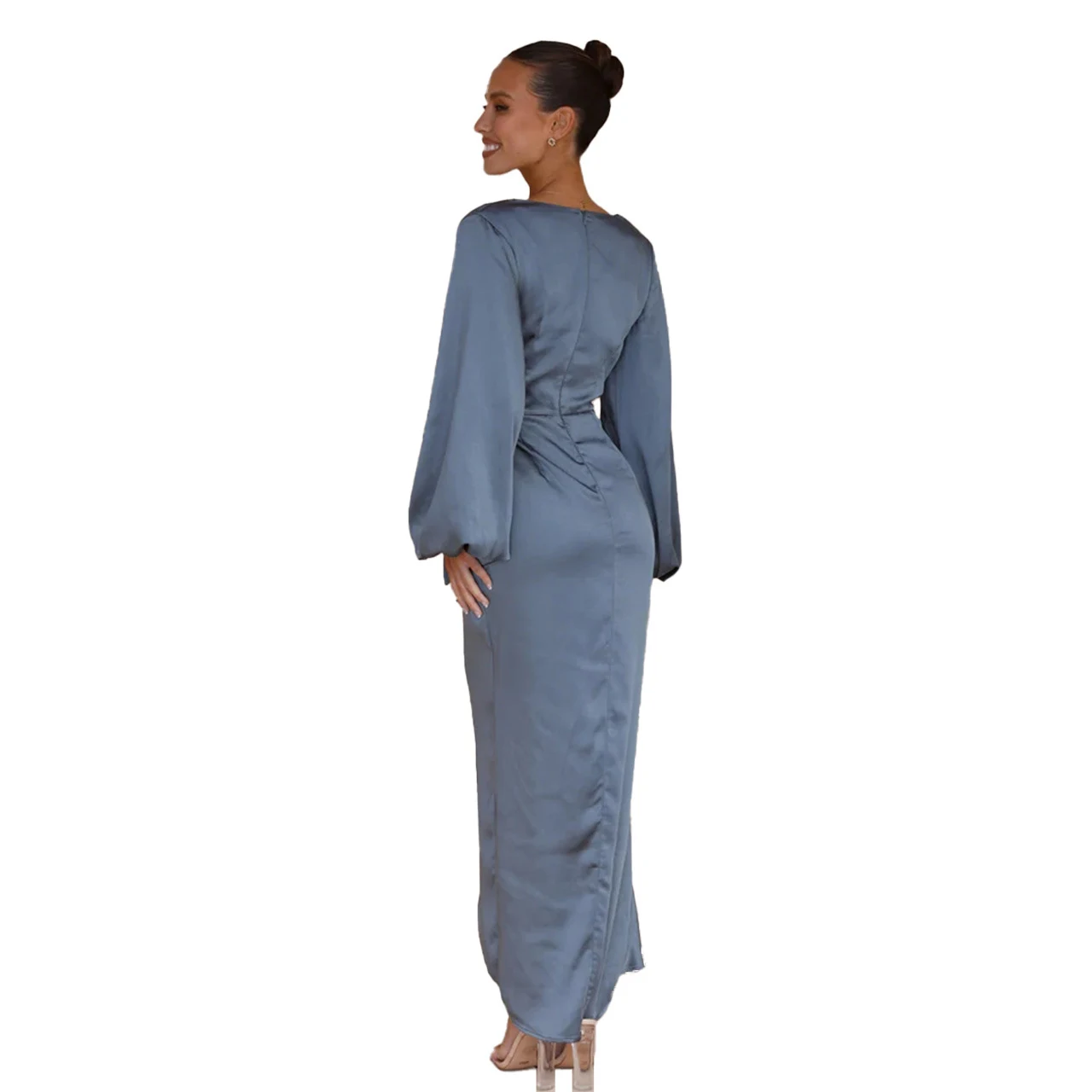 Title 8, Waist-controlled Lace-up Satin Lantern Sleeve D...