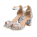 Sandali donna tacco spesso, stile estivo, moda estera, taglie 30-45, fibbia, stampa serpente, scarpe con tacco alto. — foto 4