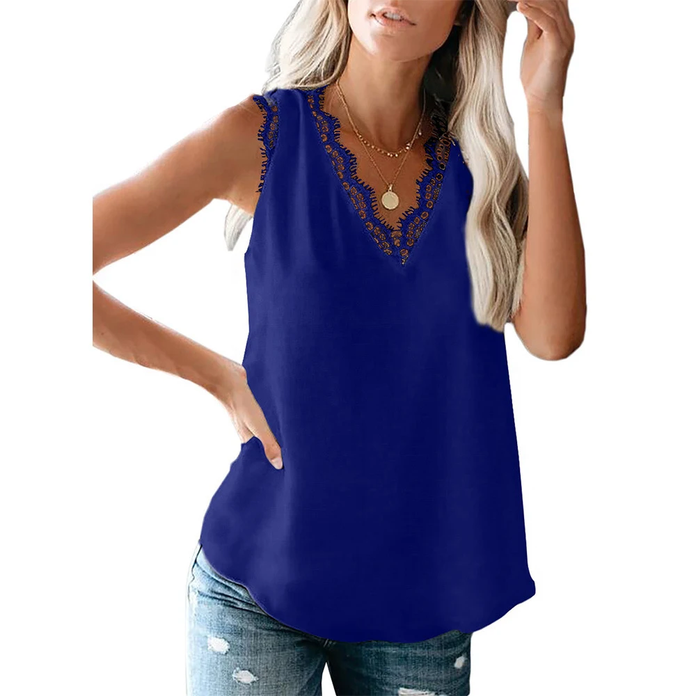 Women's V-Neck Eyelash Lace Sleeveless Loose Top — photo 6