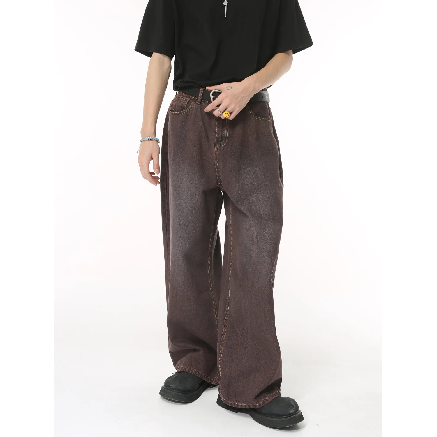 Heren Jeans Paars Los Straight Basic Stijl Niche — foto 18