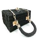 Bolsa de ombro única de rattan retrô com corrente quadrada pequena, um acessório estiloso para um look vintage e chique, perfeita para você — foto 1