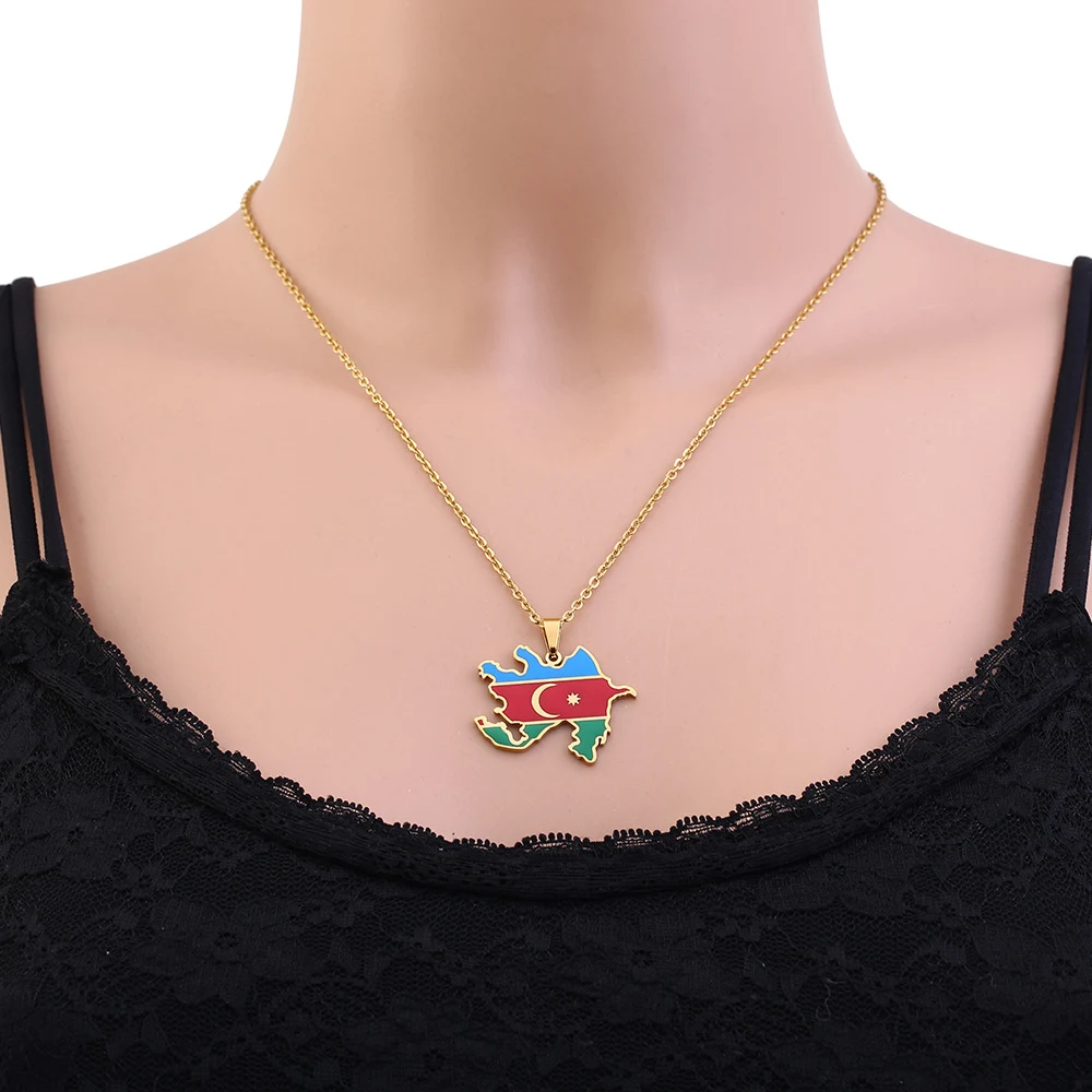 Colar vintage com mapa de Azerbaijão, pingente geométrico com óleo, estilo nacional e elegante — foto 7