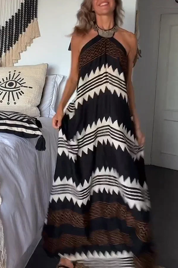 Women's Halterneck Printed Expansion Skirt For Vacation Beach Dress — photo 4