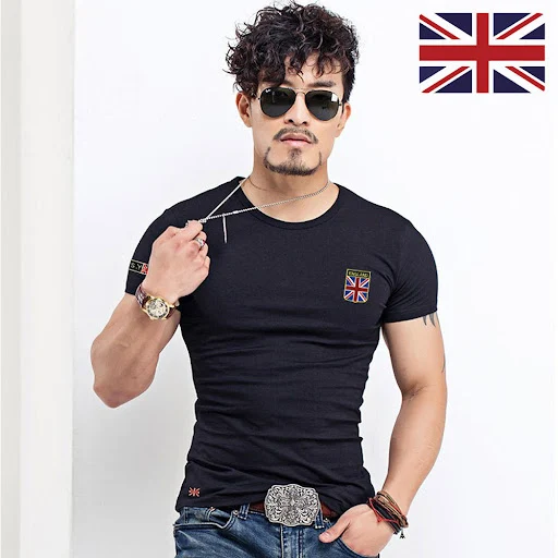 Title 12, Mens British Flag V-neck Tight Short Sleeves