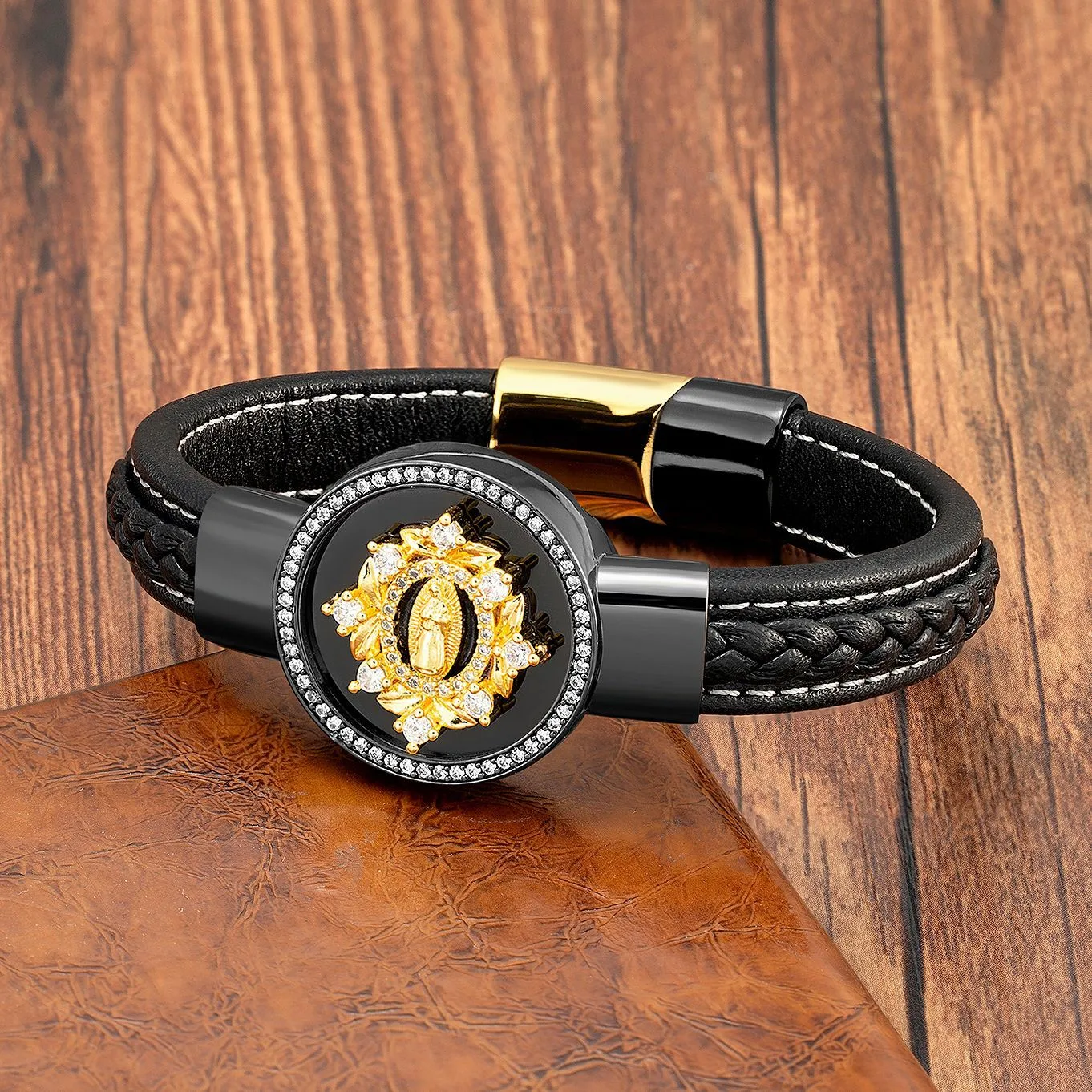 Title 6, Nova Pulseira Redonda de Pedra para Homens Desi...