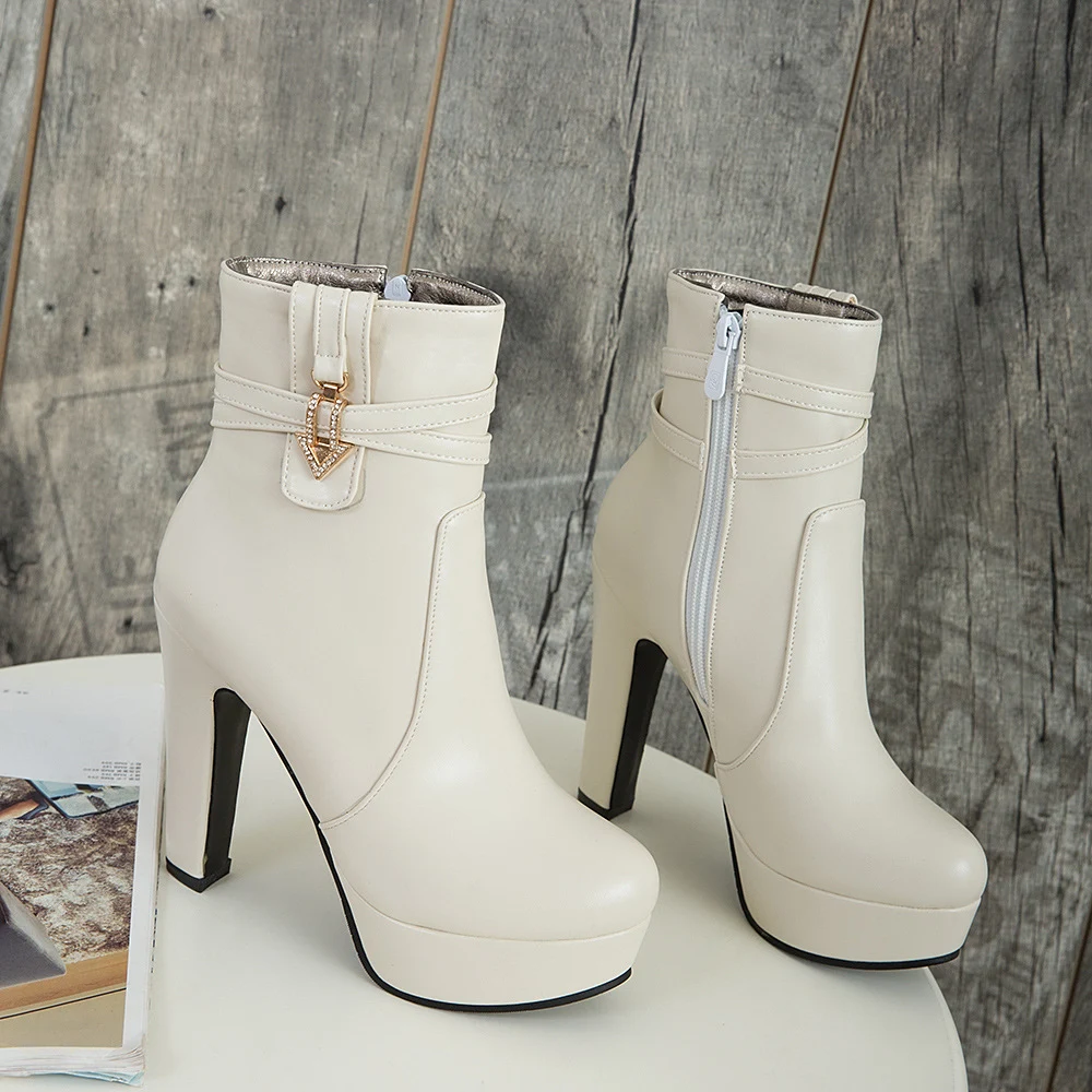 Women's waterproof platform boots, autumn and winter, large size, round head, chunky heel, low tube design. — photo 18