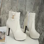 Women's waterproof platform boots, autumn and winter, large size, round head, chunky heel, low tube design. — photo 18