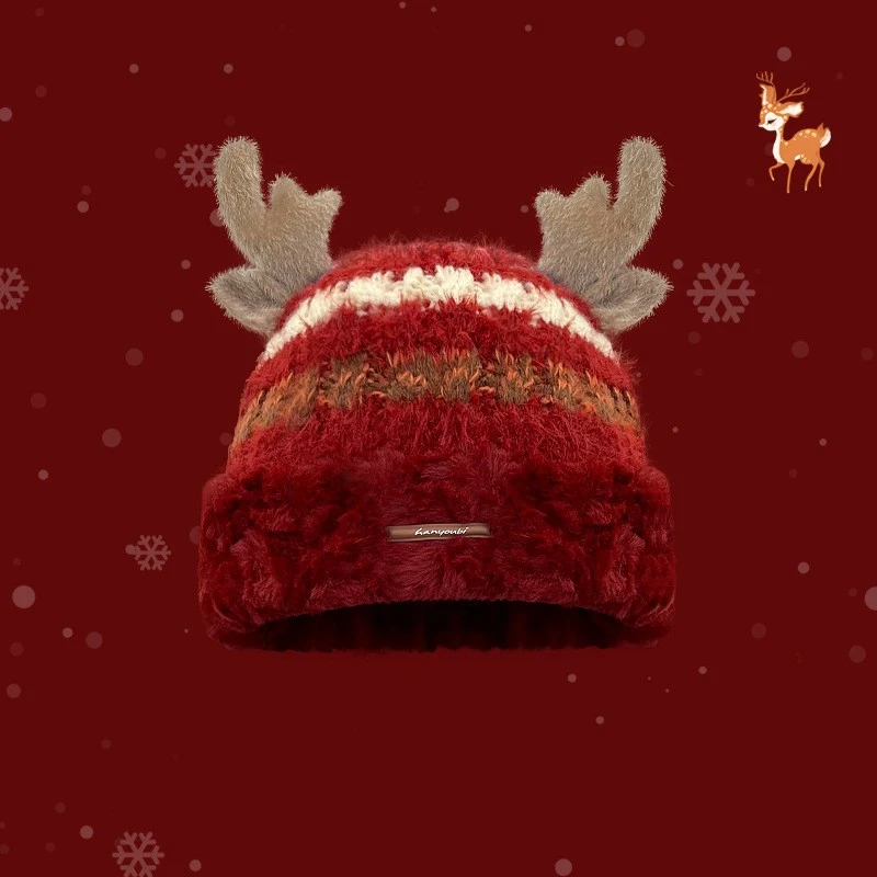 Title 8, Christmas Knitted Hat With Cute Deer Antler Win...