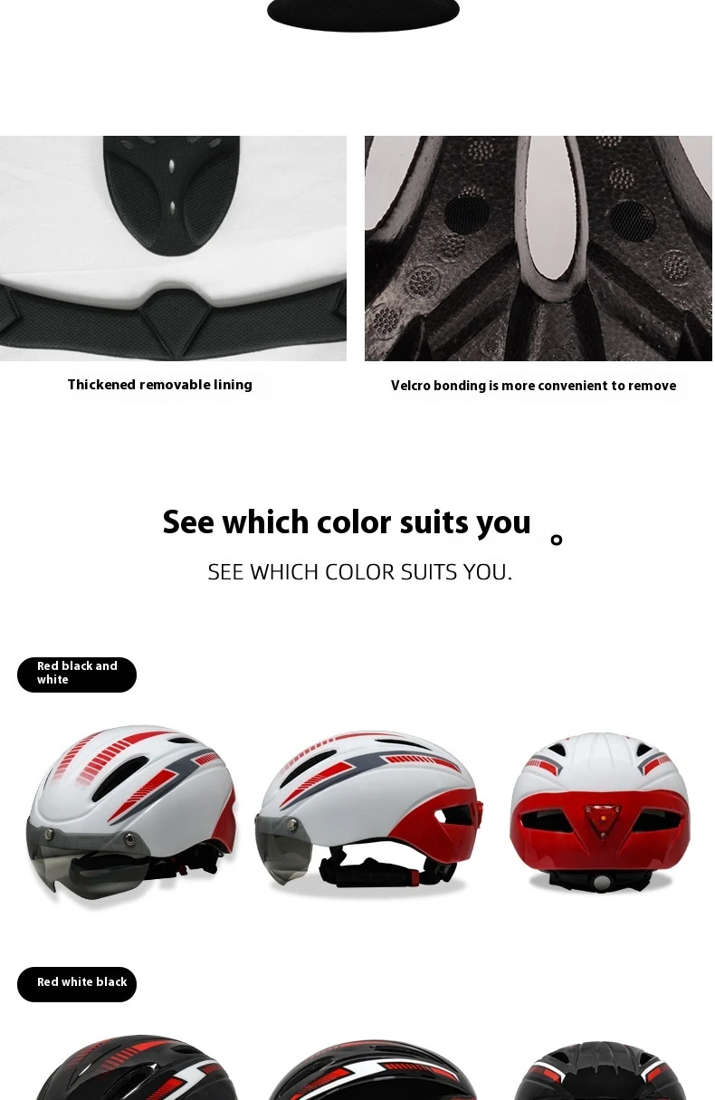 Capacete de ciclismo esportivo com óculos, luz traseira e retenção, oferecendo proteção e segurança para suas pedaladas e atividades esportivas. — foto 4