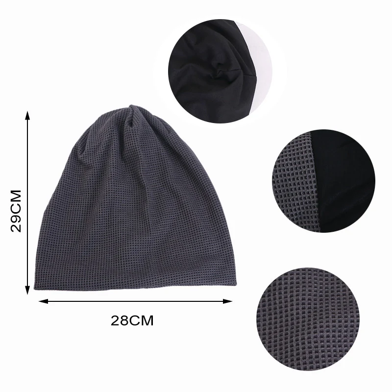 New Cotton Beanie Hat Double Layer Warmer Checkered Couple Unisex Slouchy Baggy Hat Chemo Turban Headcover — photo 7