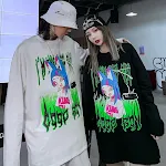 Camiseta de manga longa para casal, suéter de desenho animado escuro bidimensional, conforto e estilo para dois, perfeito para looks casuais. — foto 1