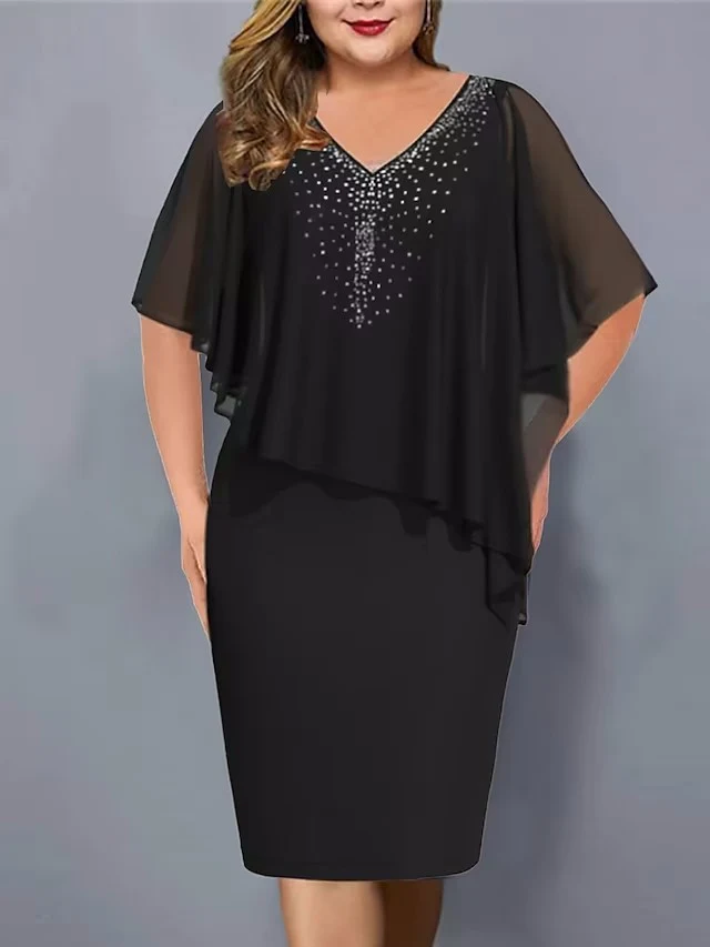 Title 7, Plus Size Womens Chiffon Dress with Rhinestone...