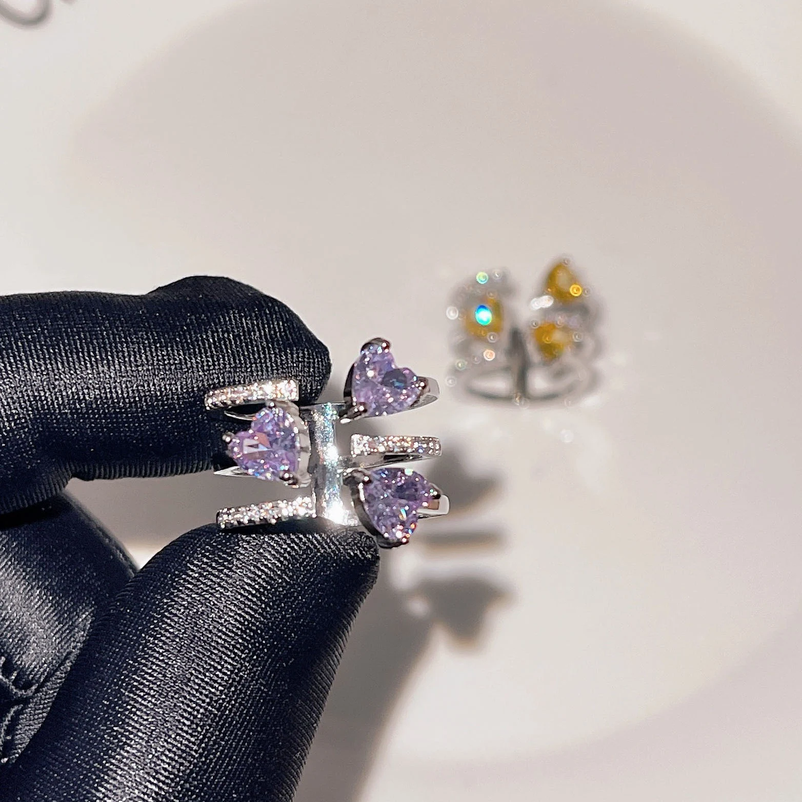 Title 11, Anel Aberto Coração de Amor Três Diamante Roxo,...
