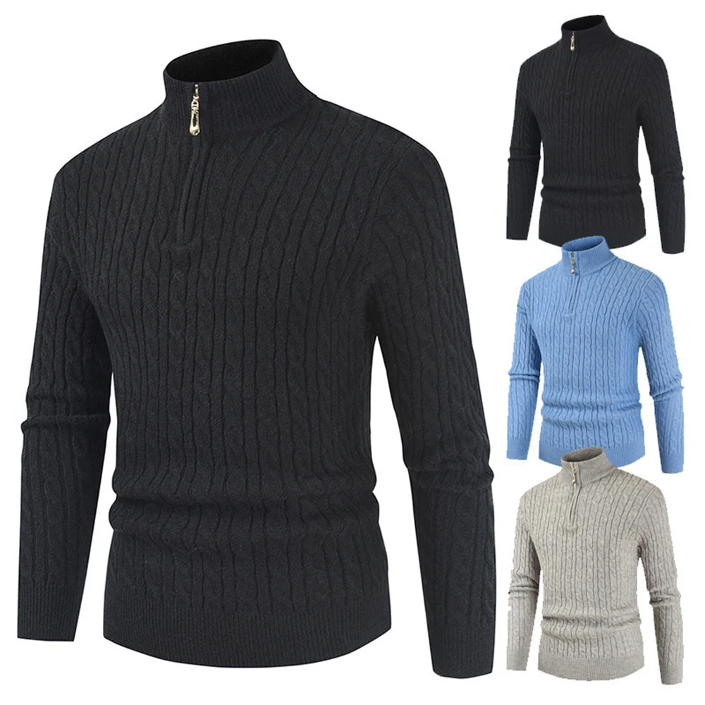 Men's Zipper High Collar Pullover Sweater, providing warmth and modern style. A comfortable and stylish choice, perfect — photo 7