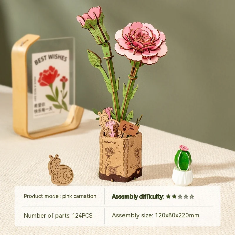 Wooden Floral Building Blocks DIY Handmade Jigsaw Puzzle Assembling Toy Model Christmas Gift. Enhance creativity and fin — photo 3