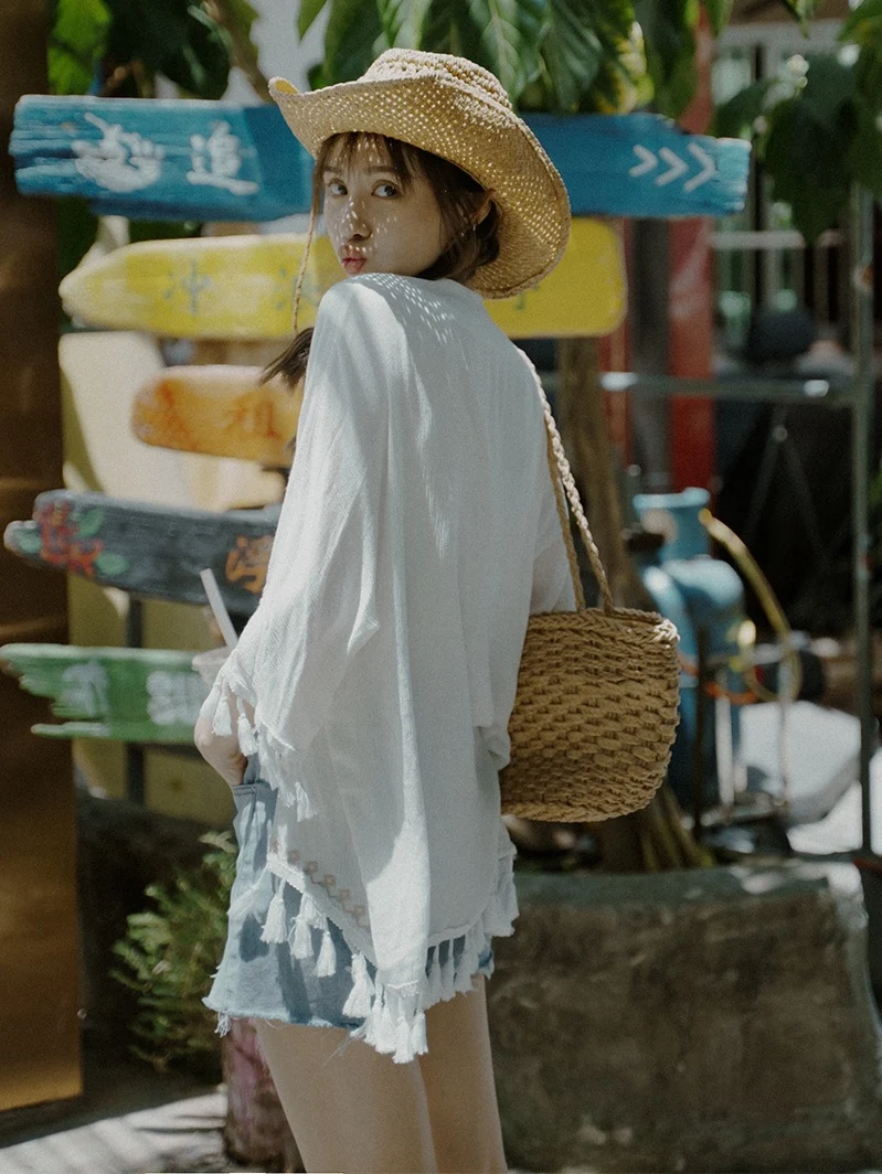 Ethnic Embroidery Sun Protection Shirt Beach Baggy Coat Stay stylish and protected from the sun. Perfect for the beach, — photo 7