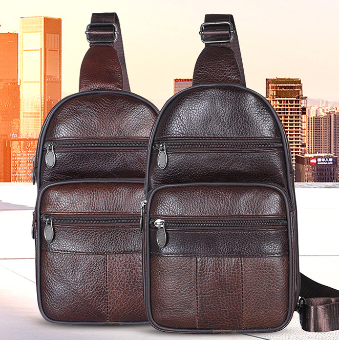 Title 6, Leather Chest Bag Mens Fashion Shoulder Head L...