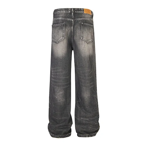 Title 8, Erkek Eskitme Denim Geniş Paça Mop Pantolon. Ra...