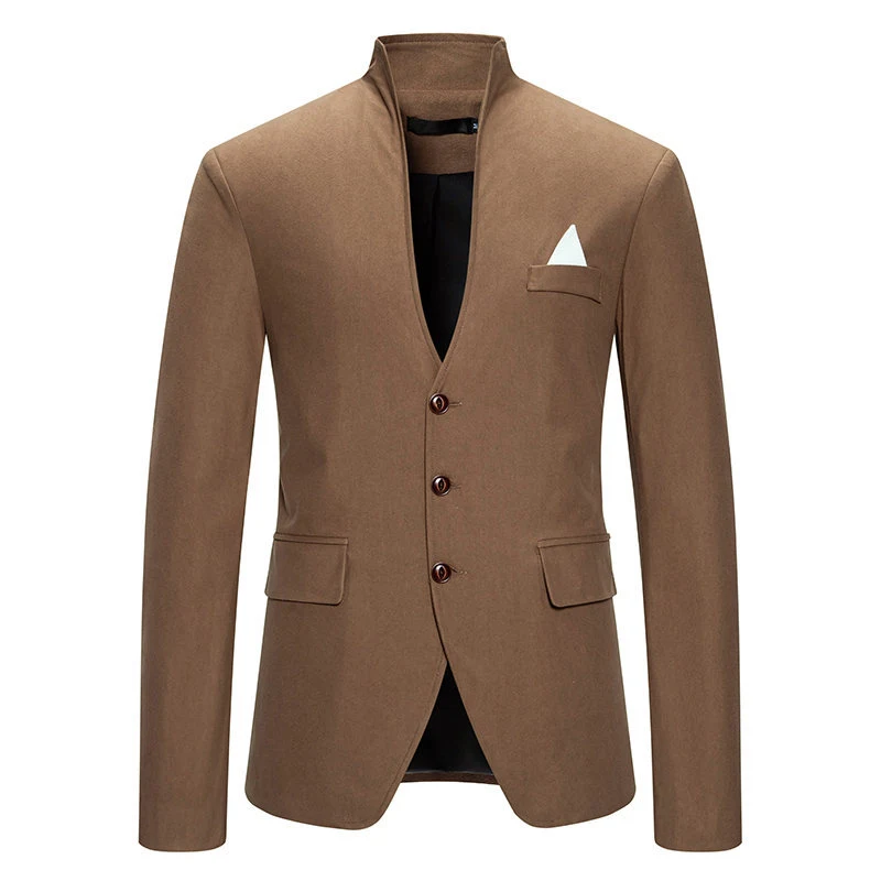 Men's Color Stitching Stand-collar Casual Slim Fit Suit. Modern design, slim fit, and stylish. Perfect for a smart casua — photo 4