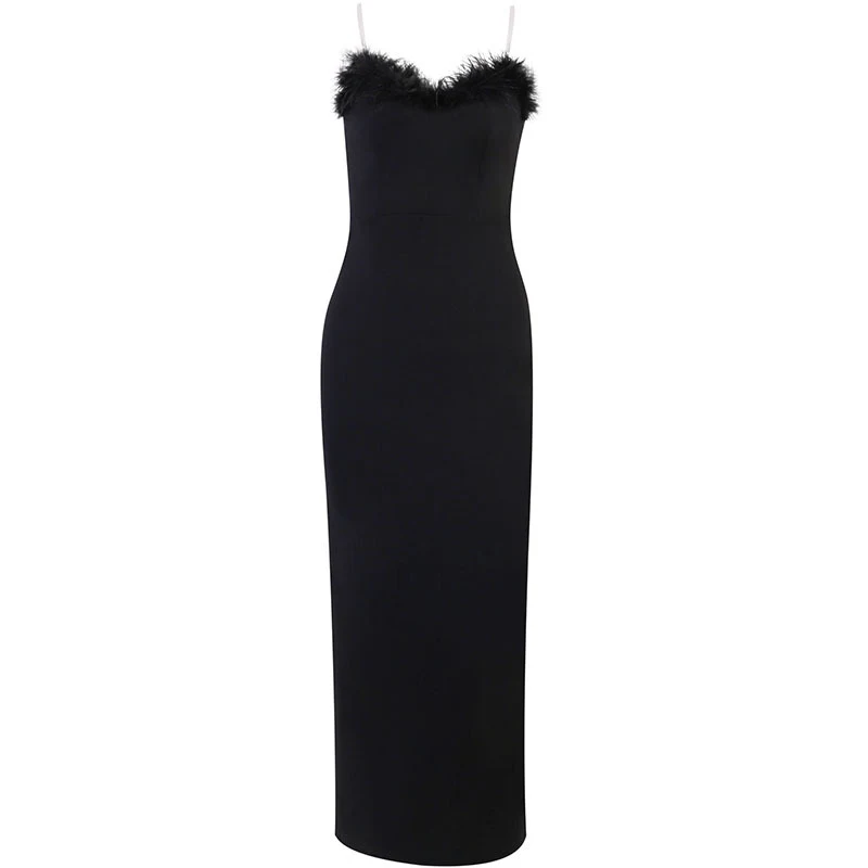 Vestido feminino com decote em V e saia rabo de peixe peluda, para um visual elegante e sofisticado, perfeito para festas e eventos. — foto 1