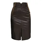 Saia em A de couro PU com fenda, ideal para um visual moderno e sofisticado. Combine com blusas e tops para diversas ocasiões. — foto 4