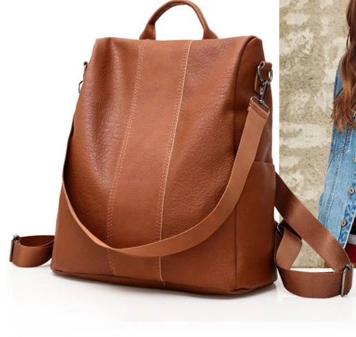 Mochila de viagem feminina de couro macio, grande capacidade, moda casual e simples. Leve tudo o que precisa com conforto e estilo. — foto 1
