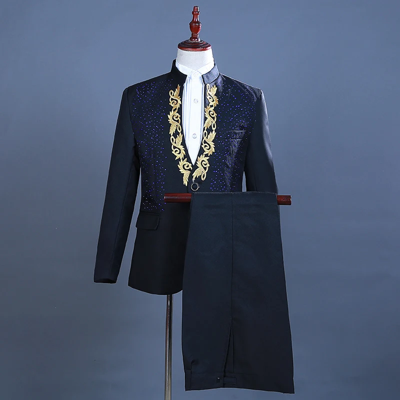 Title 5, Mens Hot Flower Rhinestone Stand Collar Suit, ...