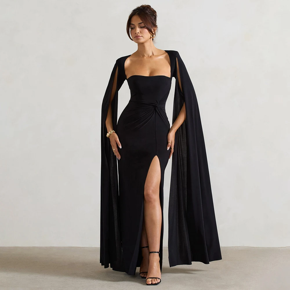 Title 7, Square Collar Mop Long Sleeve High Slit Solid C...