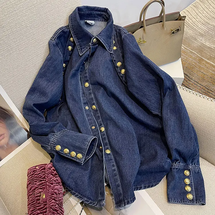 Title 3, Camisa jeans retrô estilo Hong Kong feminina ou...