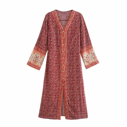 Title 2, V-neck single-breasted split sexy print dress