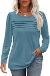 Women's Loose Round Neck Pleated Long-Sleeved T-shirt – Comfortable, stylish, and versatile, perfect for everyday wear a — photo 2