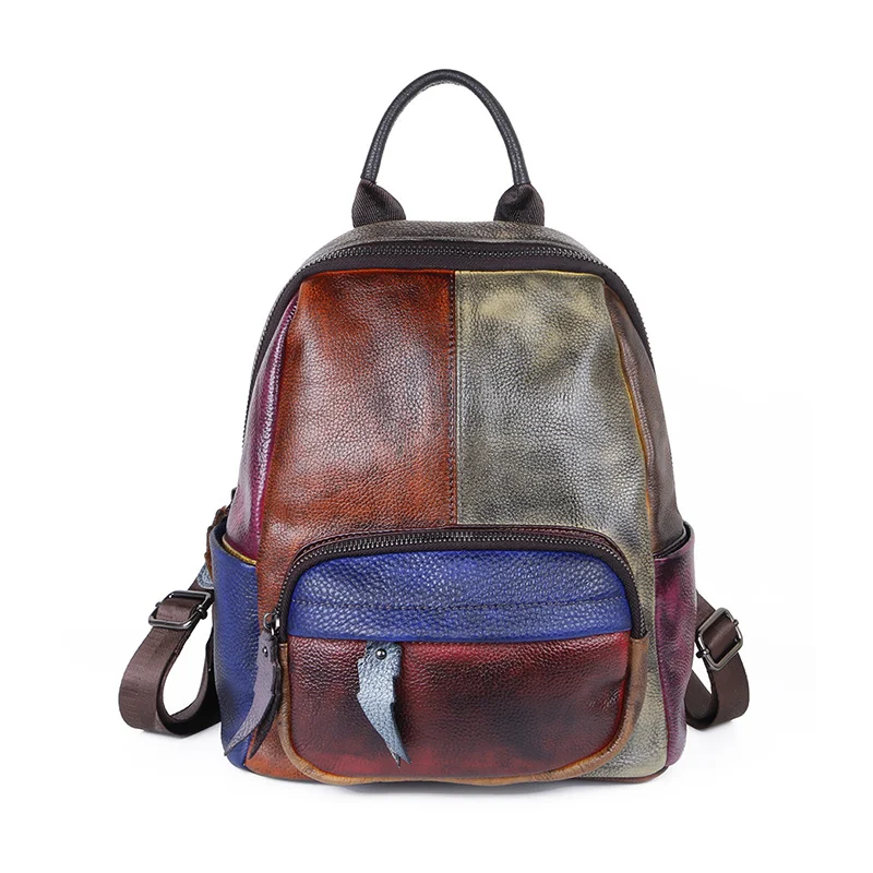Zaino in pelle bovina per esterni, primo strato, colore sfregato a mano, borsa in pelle resistente per avventure e uso quotidiano, elegante e funzionale. — foto 6
