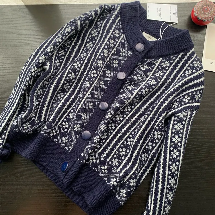 Retro dicker Jacquard-Damen-Strickpullover mit Rundhalsausschnitt — foto 3