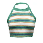 French Care Stripe Cropped Navel Halter Knit Tank Top — photo 1