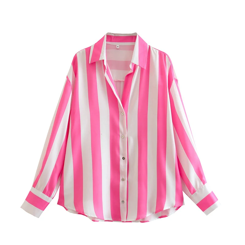 Camisa drapeada de satén a rayas, elegante y versátil para mujeres. Ideal para looks sofisticados, cómoda y con un diseño moderno. — foto 9