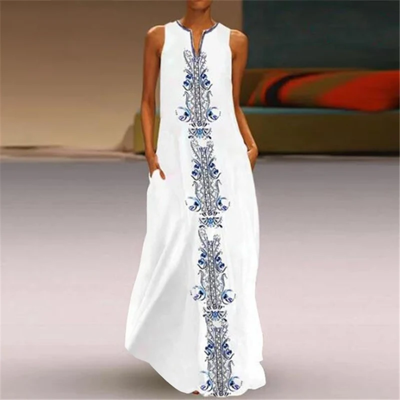 Title 2, Womens Vintage Printed Dress V-neck Sleeveless...