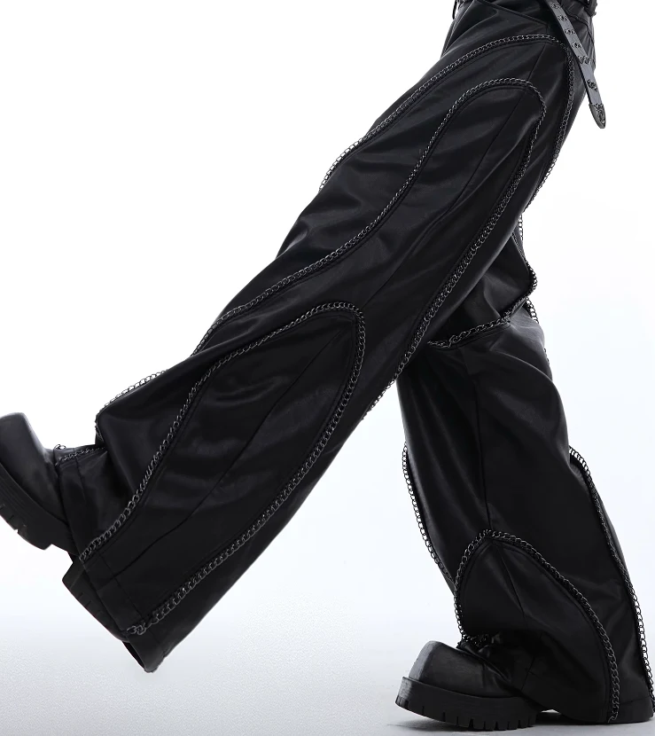 Old Metal Chain Wrapped Leather Casual Pants, offering a unique vintage aesthetic. Comfortable, stylish, and perfect for — photo 4