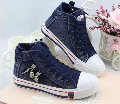 Title 2, Womens zipper high-top canvas shoes. Comfortab...