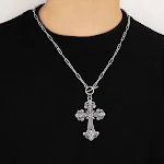 Colar com pingente de cruz e pulseira de aço inoxidável com fecho OT. Conjunto elegante e resistente, ideal para uso diário ou presente. — foto 1