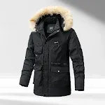Men's Hooded Cotton-Padded Winter Thickened Washed Overalls Warm Big Fur Collar Coat for Cold Weather. — photo 4