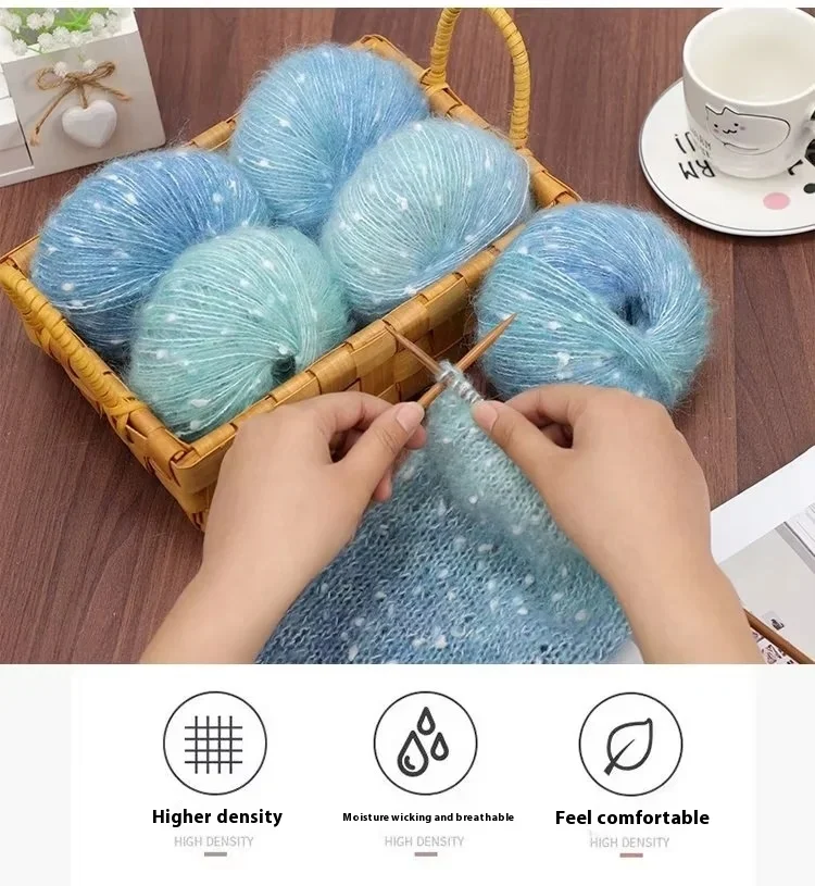 Title 3, Gradient Snowflake Dots Silk Rainbow Mohair Woo...