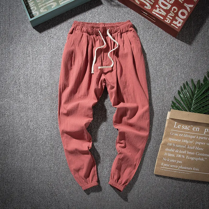 Men's Spring and Summer Chinese Style Linen Pants, Loose Straight Fit, Elastic Waist, Pure Linen Trousers, Linen Cotton — photo 2