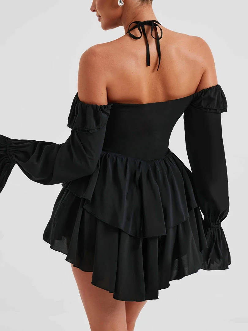 Title 7, Womens Ruffled Long-sleeved One-piece Shorts