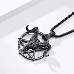 Collana con Pendente in Acciaio Titanio Retro Dark Wind Diavolo Satana Capra Pentagramma, un accessorio audace per un look distintivo e misterioso. — foto 5