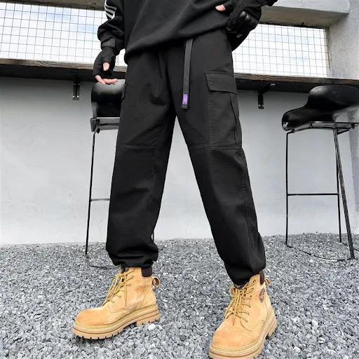 Title 6, Ankle-tied wool overalls, straight loose wide-l...