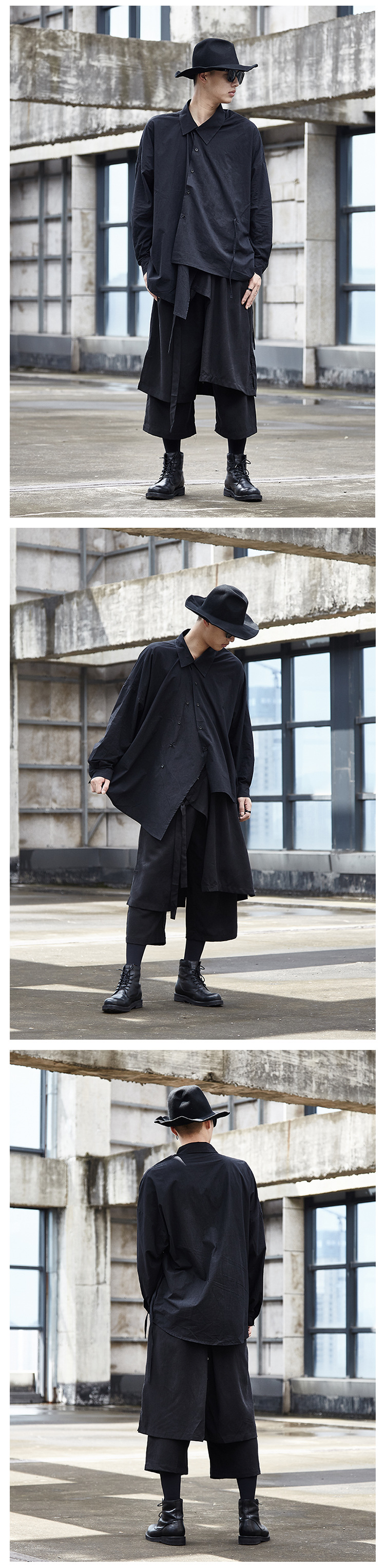Title 2, Dark Series Streetwear Hakama Patchwork Heren C...