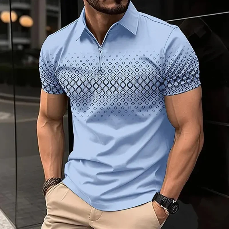 Title 5, Mens Zipper Polo Shirt Casual Short Sleeve Com...